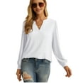 thumbnail image 2 of JWD Women's Casual V-neck Shirt Office Long Sleeve Bubble Cuff Four Seasons Top White X-Large, 2 of 6