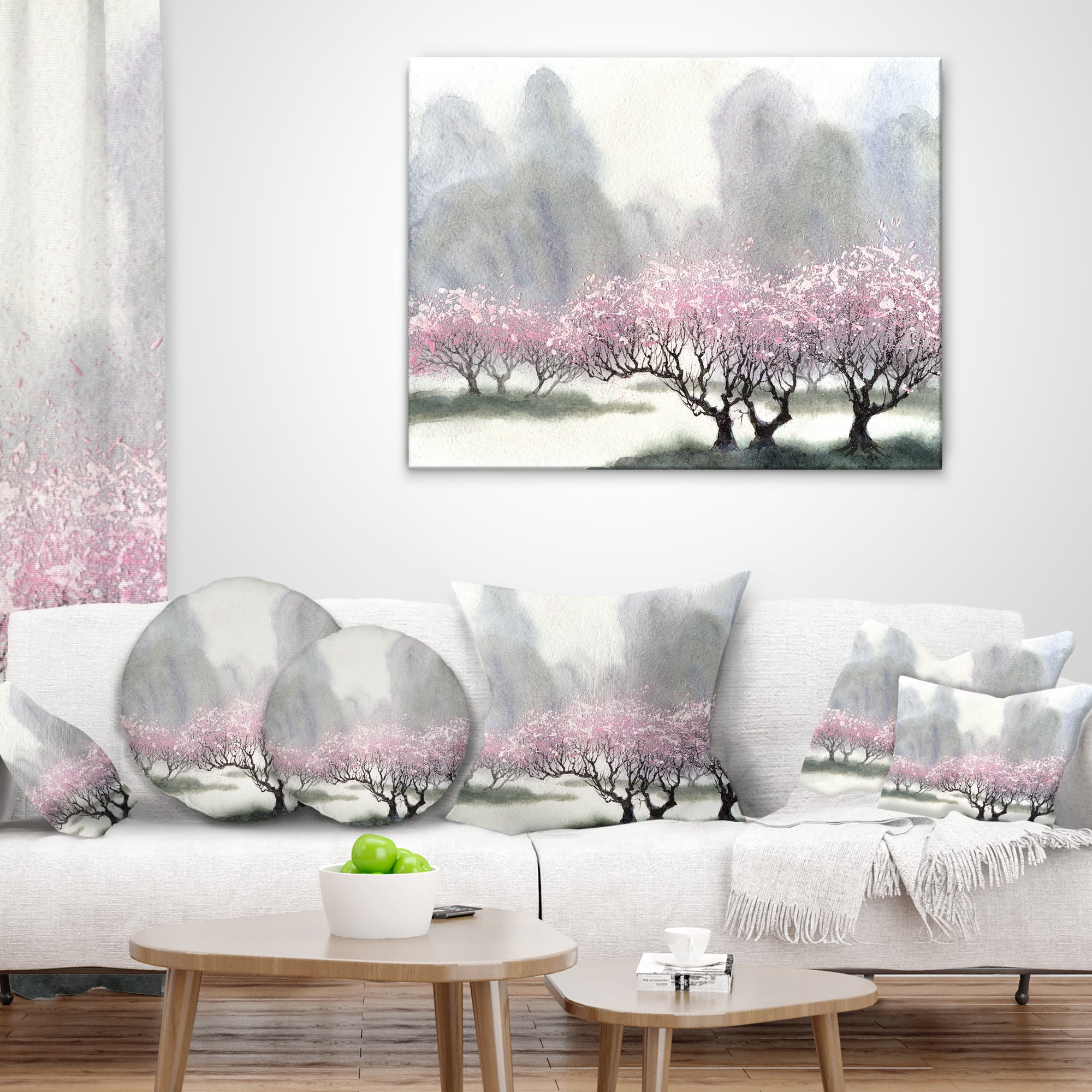 Designart Flowering Trees at Spring - Landscape Printed Throw Pillow - 12x20