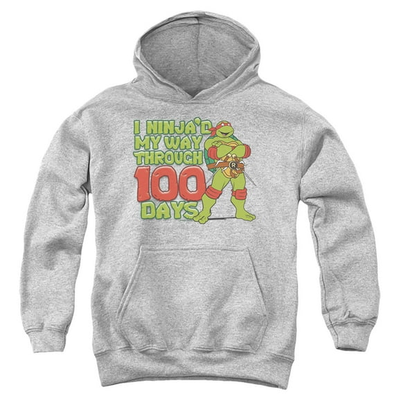 Teenage Mutant Ninja Turtles Ninja'd My Way Through 100 Days Youth Kids Boy/Girls Pull-Over Hoodie, Athletic Heather, Medium