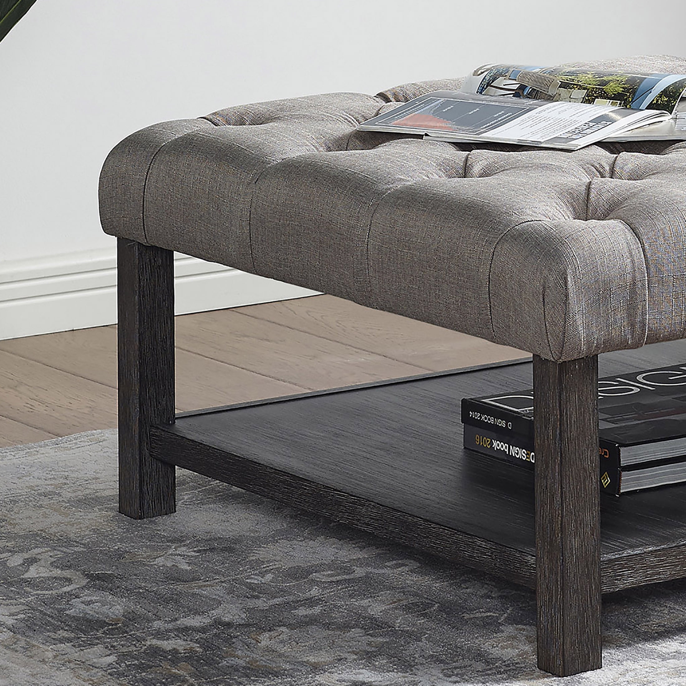 Furniture of America Button Square Coffee Ottoman, Antique Gray