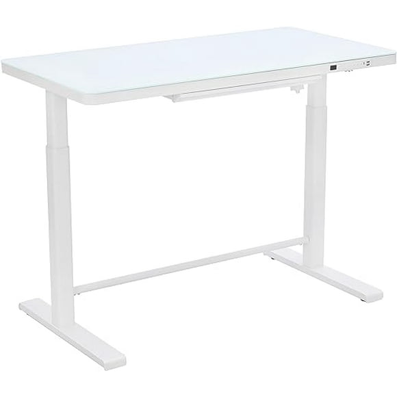 Uncaged Ergonomics (RUglass) Rise Up Electric Height Adjustable Sit/Stand Desk (White Glass Top/White Frame)
