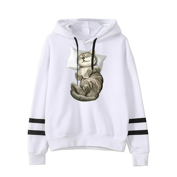 Fesfesfes Women Hooded Long Sleeve Stripe Print Jumper Hoodie Sweatshirt Pullover Tops Under $10