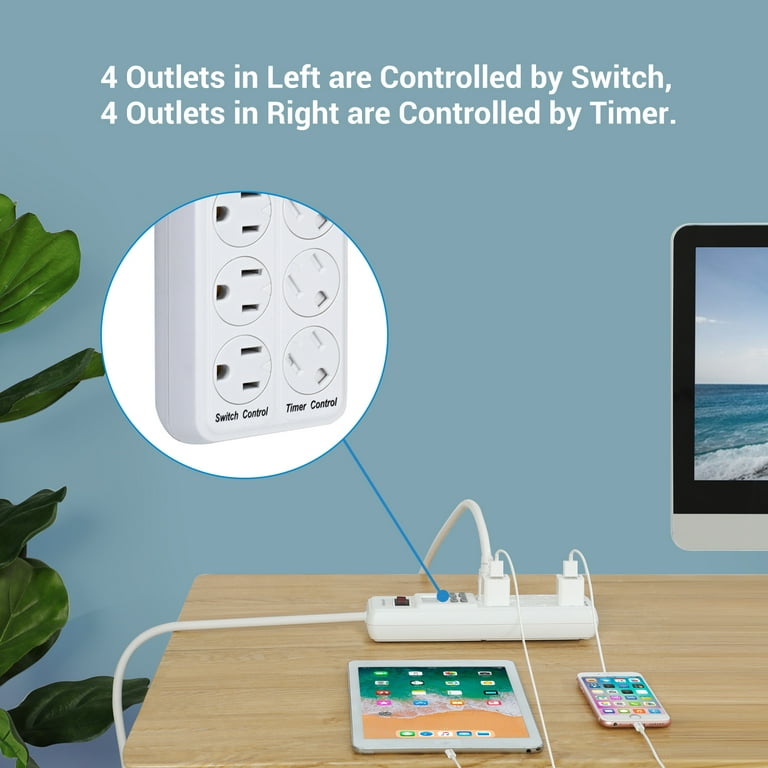 DEWENWILS 8-Outlet Power Strip with Timer (4 Timed/ 4 Always On), Digital Timer  Outlet for Reptile Light, Turtle Grow Light Indoor Bearded Dragon Tank  Accessory Aquarium, 6ft SJT Cord, 15A UL Listed