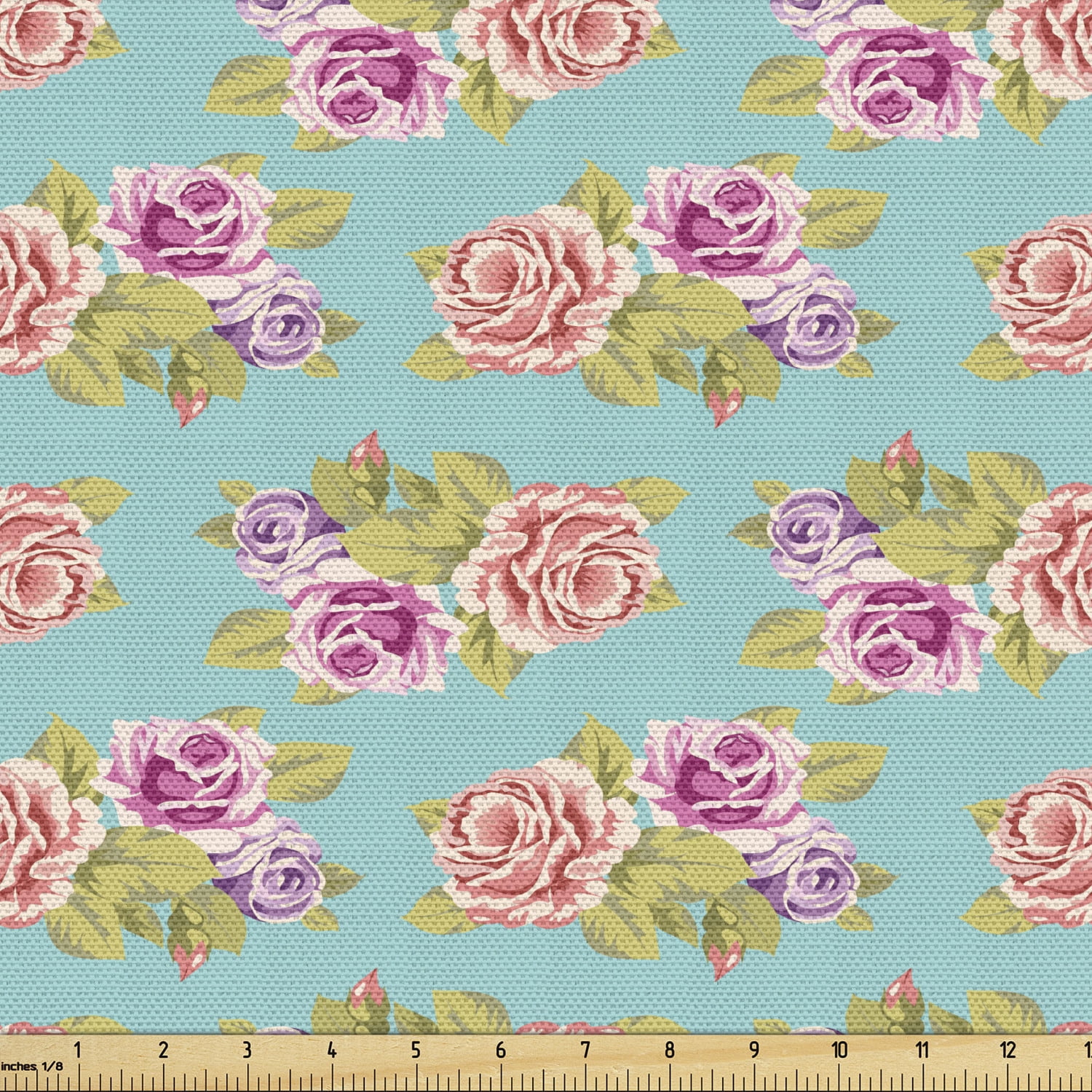 Valentines Day Fabric by the Yard, Bouquet of Roses with Purple and