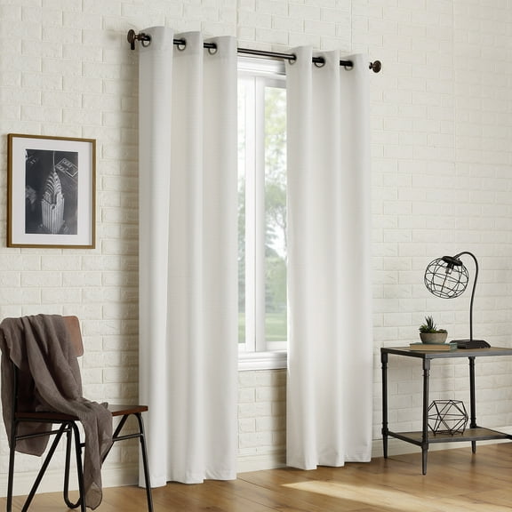 Sun Zero Arlo 2-Piece Textured Thermal Insulated Room Darkening Grommet Curtain Panel Pair, Pearl White, 40"W x 108"L