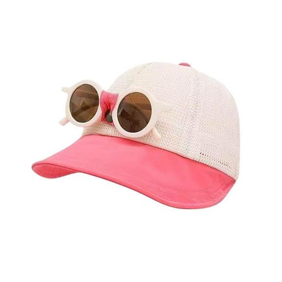 Kids Cute Baseball Cap with Sunglasses Decoration Outdoor Breathable Hat with Extended Brim for kid 0-3 Years