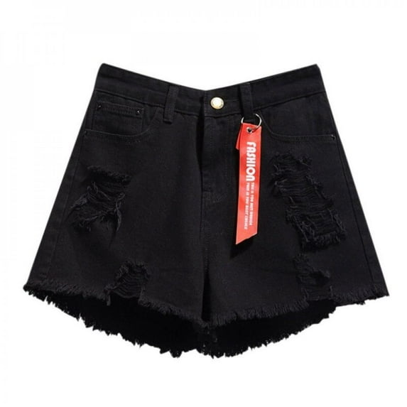 Women Solid Color High Waist Jeans Shorts Slim Casual Slim Waist Summer Loose Hole Denim Shorts