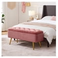 thumbnail image 2 of Velvet Ottoman Footrest, 42 Inch Storage Bench with Gold Legs - Pink Window Seat for Living Room, Bedroom, Entryway - Padded Ottoman with Tufted Cushion, 2 of 8