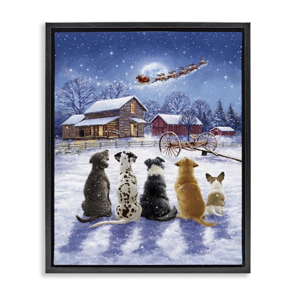 Stupell Industries Farmhouse Snowy Farm Dogs Black Floating Frame Canvas Art, 17 x 21, by Ian Saxton