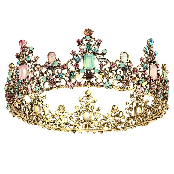 1pc Women Baroque Round Crown Vintage Queen Tiara Rhinestones Hair Accessories