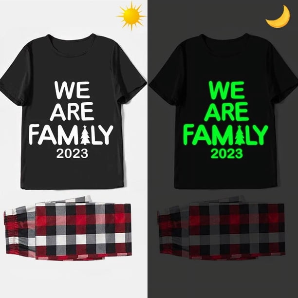 Pijama, para toda la familia, luminoso y brillante, color negro, 2023