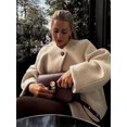 thumbnail image 5 of Abrigos de lana elegantes con un botón y cuello redondo para mujer, chaquetas recortadas de manga larga a la moda de gran tamaño, prendas de vestir exteriores de calle para mujer 2024, 5 of 5
