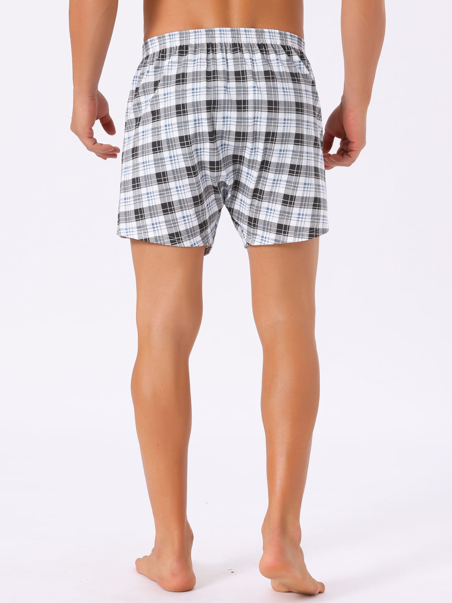 DARING DIVA Men's Classic Elastic Waistband Plaid Pattern Boxer Shorts 32 Black White