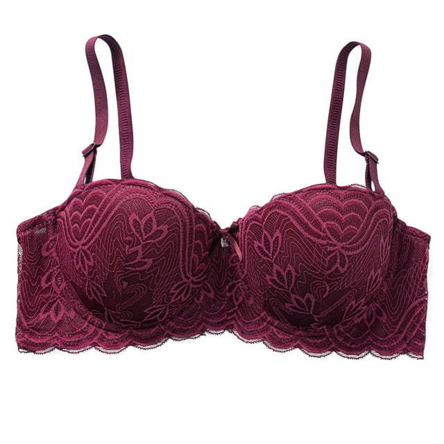Plebaso Women's Underwired Bras Flower Lace Push up Bras Full Coverage Adjustable Straps Everyday Bras