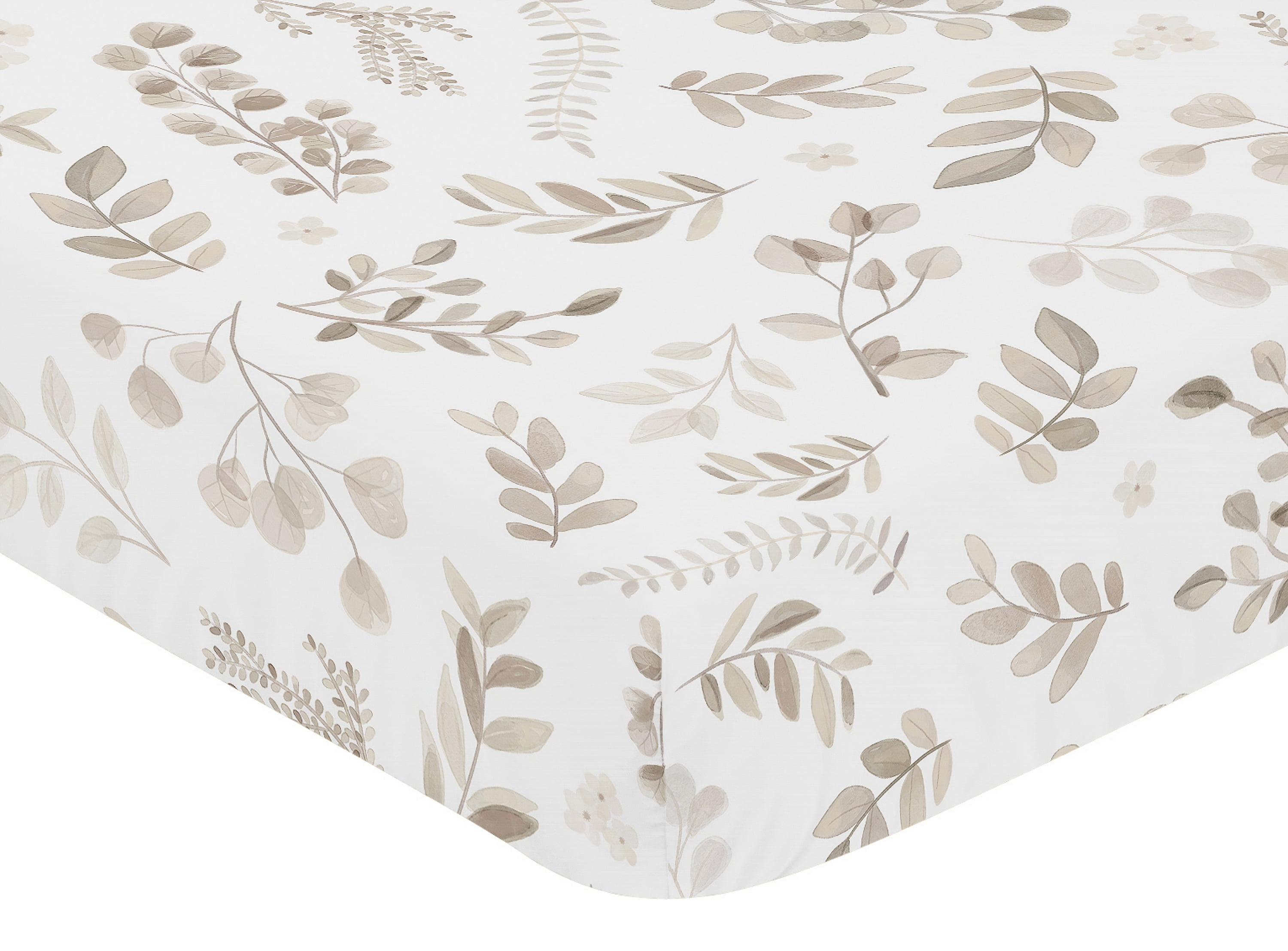 Sweet Jojo Designs Botanical Leaf Linen Beige Off White 4 Piece Crib Bedding Set