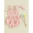 thumbnail image 3 of FEORJGP Infant Baby Girls Summer Romper 3M 6M 12M 18M Newborn Pink Sleeveless Camisole Jumpsuit Floral Romper Bodysuit with Headband Toddler Cute Sweet Casual Comfy Clothes, 3 of 8