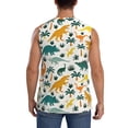 thumbnail image 4 of Goofa Dinosaurs and Tropical Leaves Printed Men's Sleeveless T-Shirt - Athletic Gym Workout Tank Top for Men - Moisture-Wicking, UPF 30+ Quick-Dry Muscle Tee-Small, 4 of 8