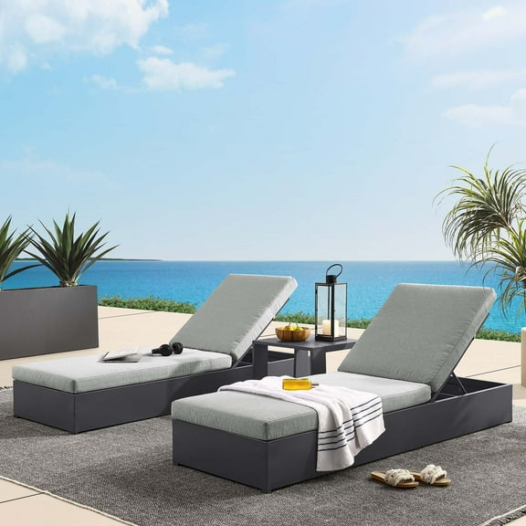 Modway Tahoe Outdoor Patio Powder-Coated Aluminum 3-Piece Chaise Lounge Set in Gray Gray