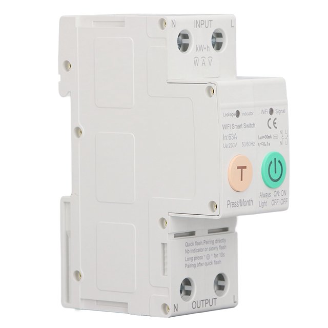 Interruptor de fuga de medición inteligente Control remoto 2P 63A Instalación en carril DIN Disyuntor WiFi AC230V