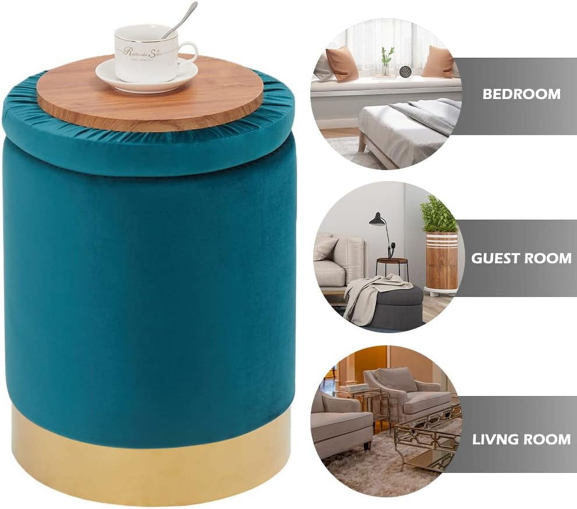 Casa Pura Furniture Elegant Storage Ottoman with Decorative Wooden Lid Modern Stylish Storage Solution for Living Room, Bedroom, and More