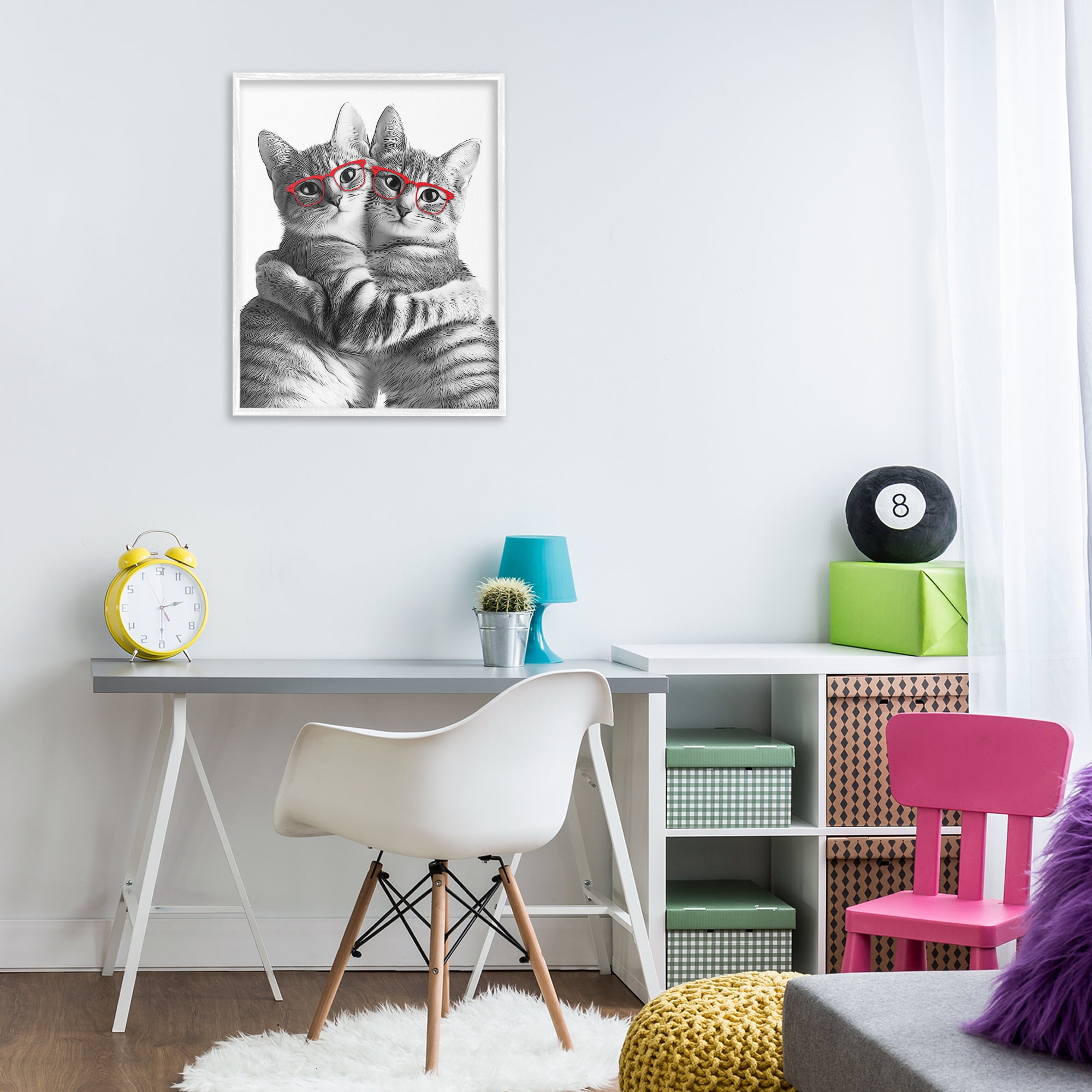 Stupell Industries Cat Pair with Glasses Animals & Insects Painting White Framed Art Print Wall Art, 24 x 30