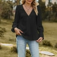thumbnail image 4 of tklpehg Womens Fall Tops V-Neck Lace Elegant Shirts Long Sleeve Tops Womens Clothes Leisure Fall Clothes Solid Color Comfortable Going Out Tops Pullover Black XXL, 4 of 5