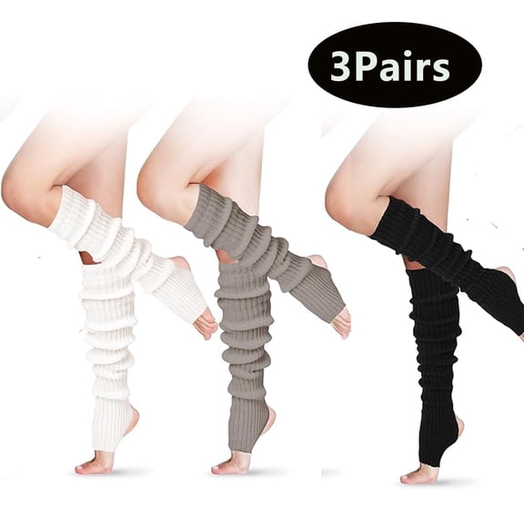 3 Pairs High Leg Warmers for Women, 27 In over Knee Knit Ribbed Leg Warmer,Yoga 80s Party Dance Ballet Supply