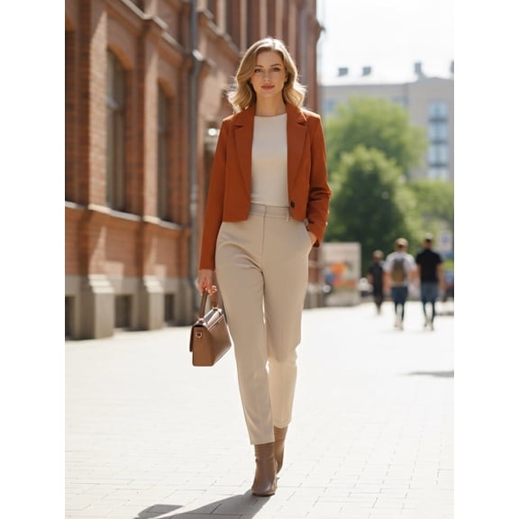 Women's Cropped Blazer Jacket - Classic Long Sleeve Short Suit Coat for Office, Casual, Work, Business, Elegant Chic Outerwear