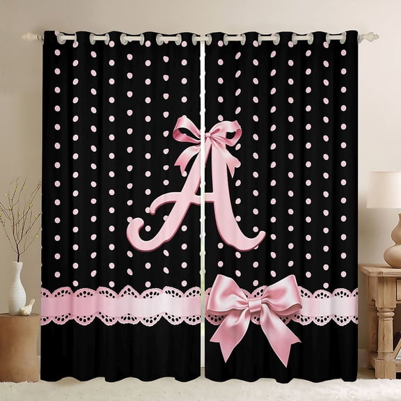 Manfei Letter A Print Blackout Curtains,Pink Dreamy Bow Window Curtains Pack of 2 (38x45 Each)