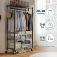 thumbnail image 2 of Heavy Duty Rolling Garment Rack 3 Tiers Adjustable Wire Shelving Clothes Rack Rods Side Hooks Storage Closet Clothing Rack Wheels Black 15.7" D x 29.5", 2 of 7