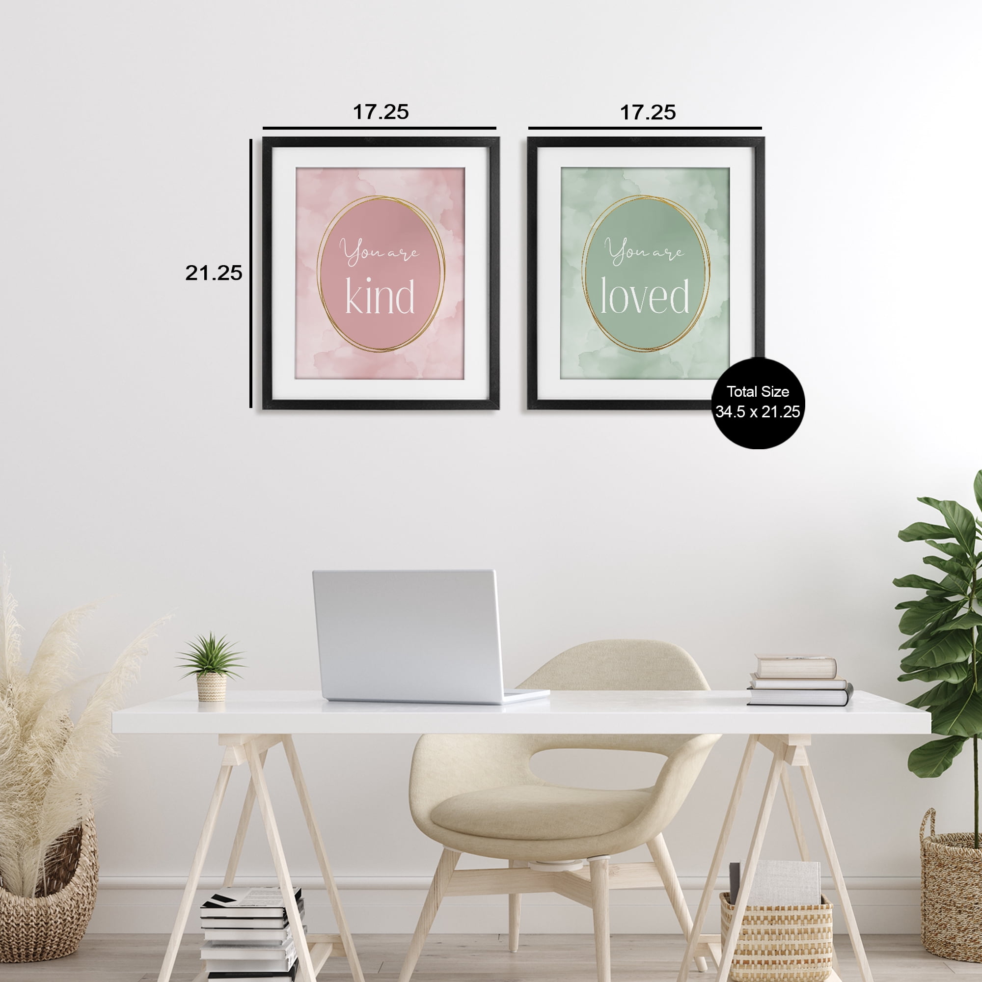 Stupell Industries Pastel Golden Affirmations 2 Piece Black Framed Print Under Glass Set, design by Christine Simpson Art