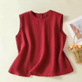 thumbnail image 2 of Women's Vest Sleeveless Cotton-Linen Plus-Size Loose-Fit Slimming T-Shirt - White/Red/Beige - M/L/XL/XXL | Yubnlvae (Red | XL), 2 of 6