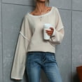 thumbnail image 4 of Womens Casual Fall Loose Sweaters Scoop Neck Long Sleeve Color Block Fashion Cozy Sweaters Tops Lightweight Pullover Womens Clothes, 4 of 7
