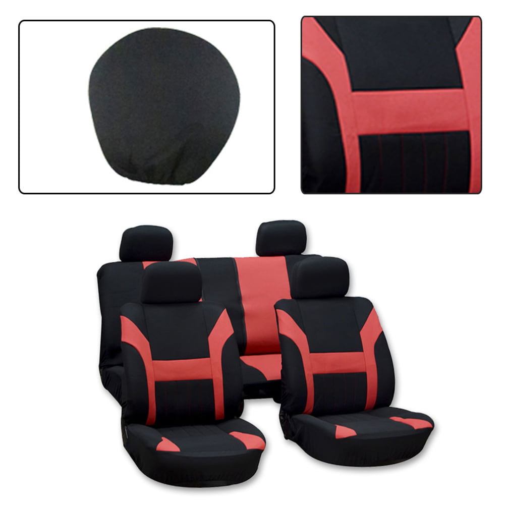 ECCPP Universal Car Seat Cover w/Headrest Covers 100% Breathable Mesh Cloth Stretchy Durable Auto Seat Cover for Most Cars Black/Red 