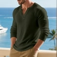 thumbnail image 5 of WTOBBY Men's Casual Long Sleeve Henley Shirt Three-Button Placket, Comfortable Solid Color, Fall and Winter T-Shirt for Daily Wear, Layering, and Relaxed Style,Army Green L, 5 of 7