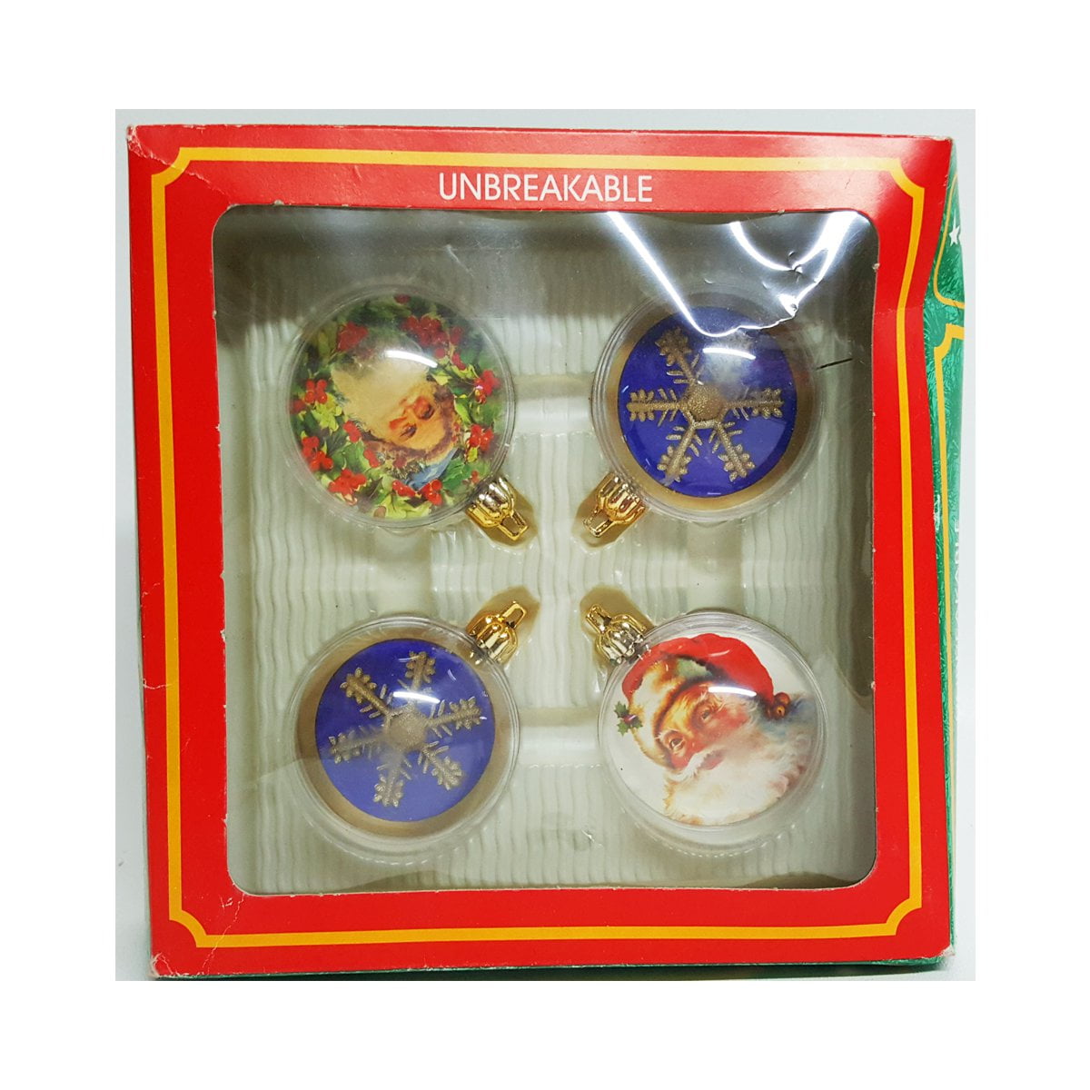 TrimAHome Unbreakable Christmas Ornaments Santa Snowflake Set of 4