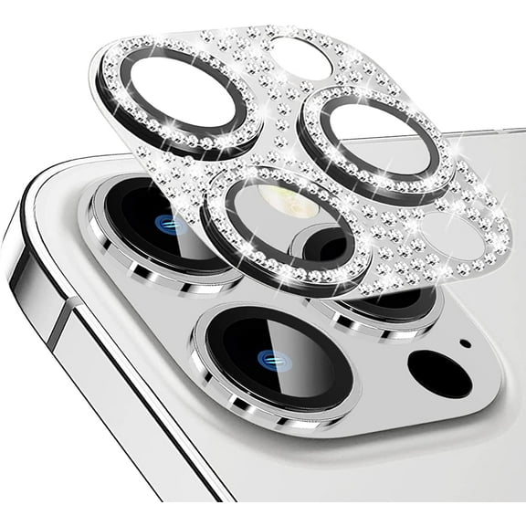 Glitter Camera Lens Protector Compatible for iPhone 14 Pro Max and iPhone 14 Pro Metal Plus Tempered Glass Camera Cover Support LIDAR Scanner, Anti-Explosion (Glitter Silver)