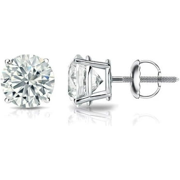 Ayansh Gems Round Stud White Diamond Earrings, 1 ct, 14k Gold, 4-Prong Basket Screw Back