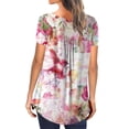 thumbnail image 3 of Hauts à Manches Courtes pour Femmes Été Mode Col en V Tunique Imprimée Florale Boutons T-Shirt à Manches Courtes Tunique Décontractée pour Femmes Été, 3 of 7
