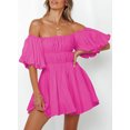 thumbnail image 2 of HOTAPEI Summer Dresses for Women Off Shoulder Dresses Lantern Sleeve Elastic Waist A-Line Casual Mini Dress, 2 of 5