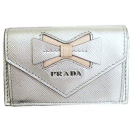 Prada Vitello Move Cipria Beige Leather Logo Plaque Card Holder