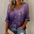 thumbnail image 2 of JULMCOMO Alzheimer's Awareness Shirts for Women Purple Floral Print V Neck 3/4 Sleeve Casual Comfy T Shirts Loose Fit Graphic Tees Purple Pink S, 2 of 4