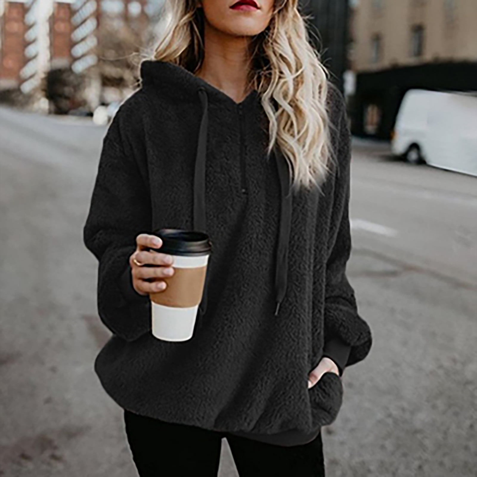 YUGYXL Womens Y2K Oversized Sherpa Pullover Hoodie with Pockets 