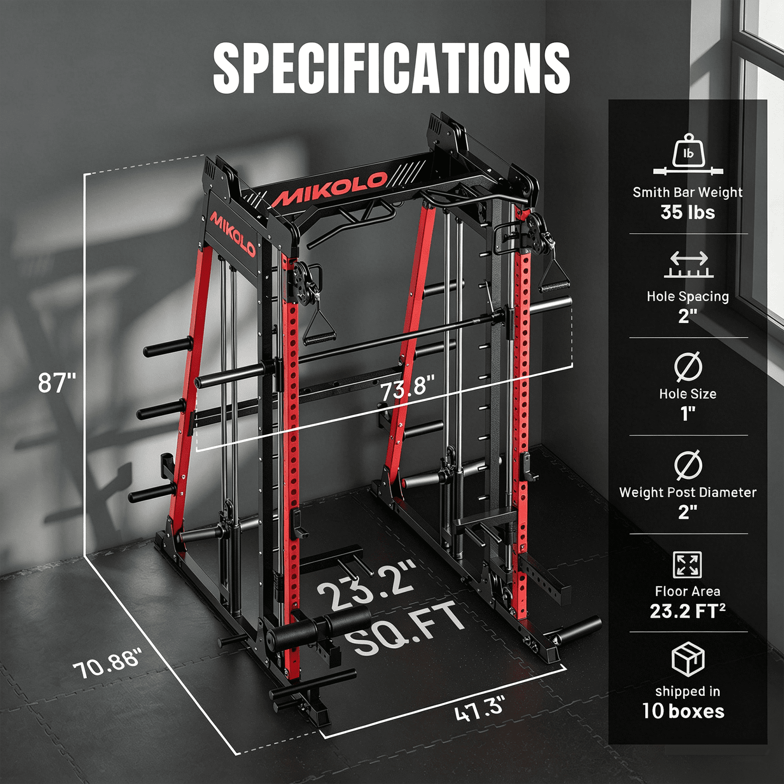Mikolo M4 2.0 Smith Machine, Complete Starter Home Gym Package, 2200 lbs Power Rack with 230LBS Plates, Baerbell and Weight Bench, Total Body Strength Training Cage
