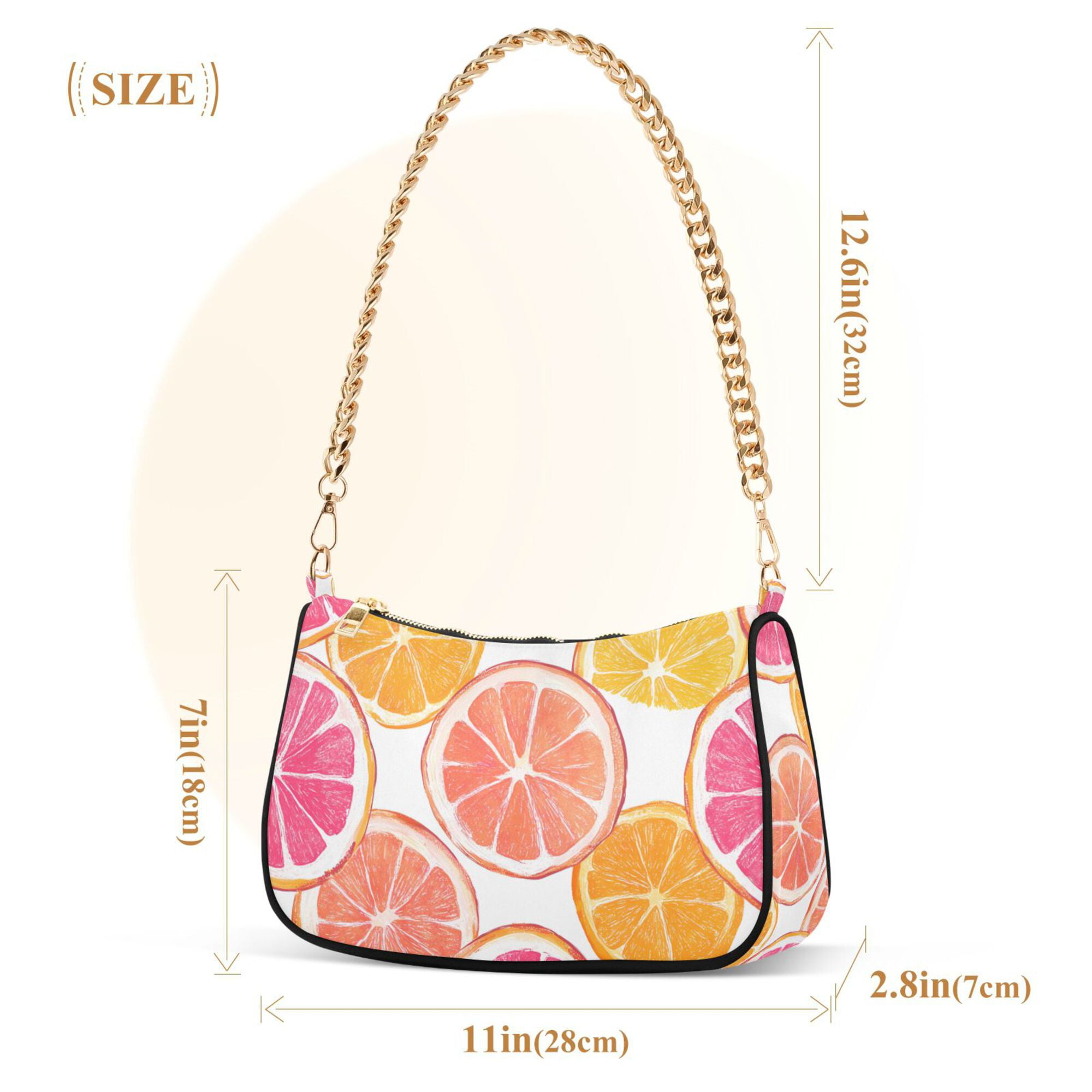 FORMRS Womens Shoulder Bag with Chain Strap Clutch Purse Cute Tote Handbag, Orange Grapefruit Slices