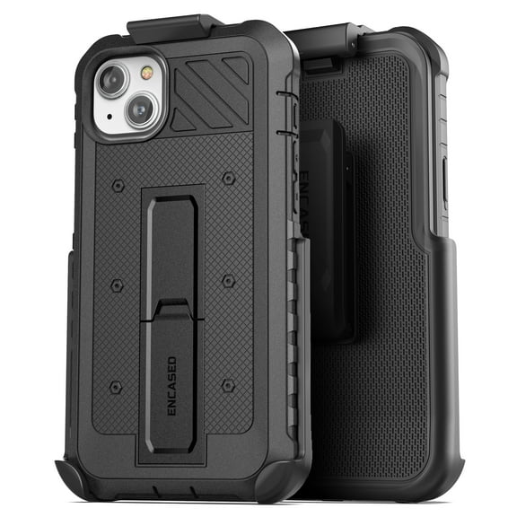 Encased Pantera Holster Case Designed for iPhone 14 PLUS with Built in Screen Protector and Belt Clip - Ultra Rugged [MIL-Spec] Full Body Protective Armor with Kickstand (Black)