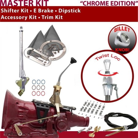 American Shifter 700R4 Shifter Kit Chrome 8 in. E Brake Cable Clamp Trim Kit Dipstick for EDD28