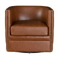 thumbnail image 2 of JERFIT Brown Faux Leather Swivel Barrel Chair with Tufted Back and Nailhead Trim for Living Room, 2 of 9