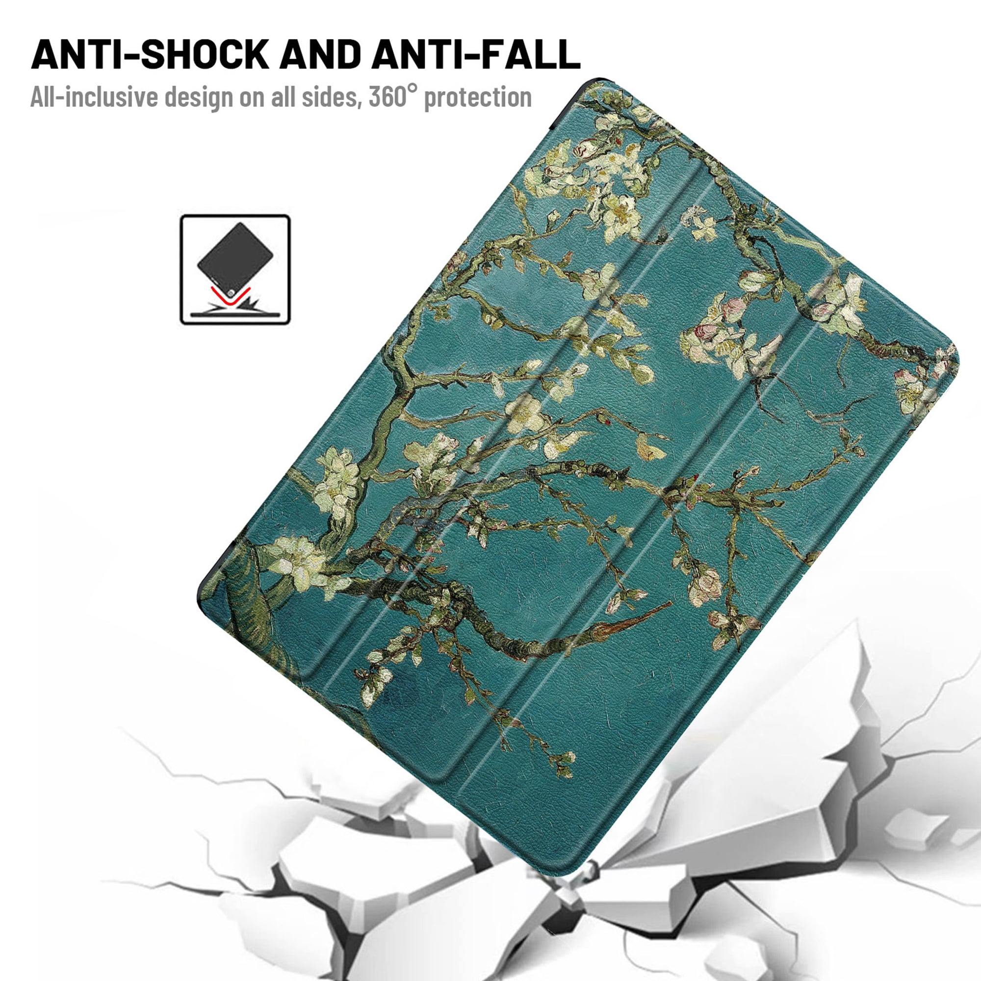 Dteck iPad 9th/8th/7th Generation Case iPad 10.2 Inch (2021/2020/2019Model) Case, [Shock Absorption] Ultra Slim Lightweight Trifold Stand Smart & Pencil Holder Cover, Apricot Flower