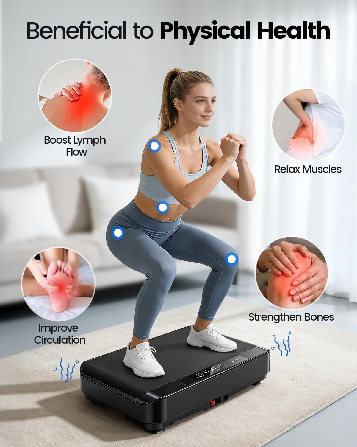 Vibration Plate Exercise Machine, Full Body Vibrating Platform for Lymphatic Drainage Weight Loss, 99 Levels Shake Plate with LED Display for Women, Black